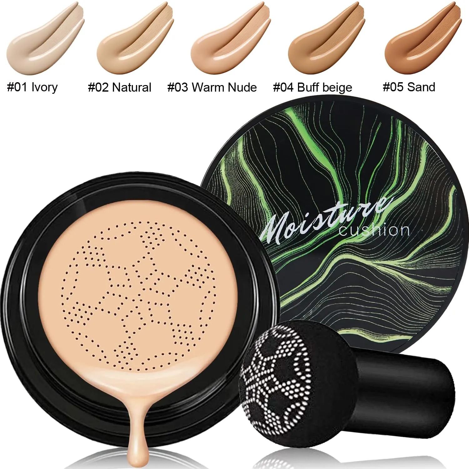 PHOERA Air Cushion CC Cream Natural Foundation, Primer, Powder, Foundation Brush, 2 Makeup Sponge (102Nude   02Natural CC)