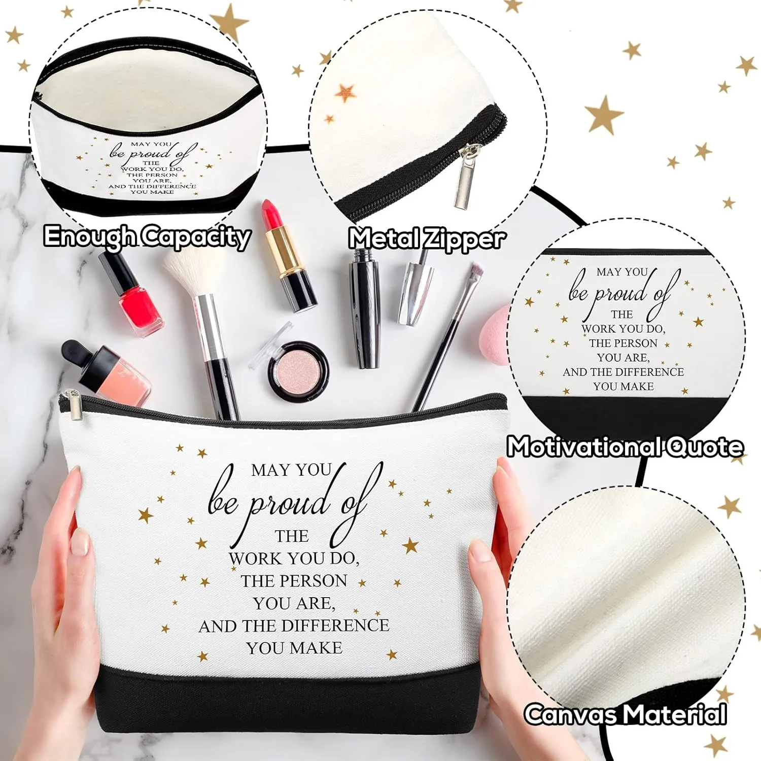 Roowest 20 Pcs Graduation Season Gift Employee Inspirational Gift for Women Makeup Bag Bulk Cosmetic Bags with Zipper for Women Social Worker Nurses, Mother's Day, Teachers' Day(White,Proud)