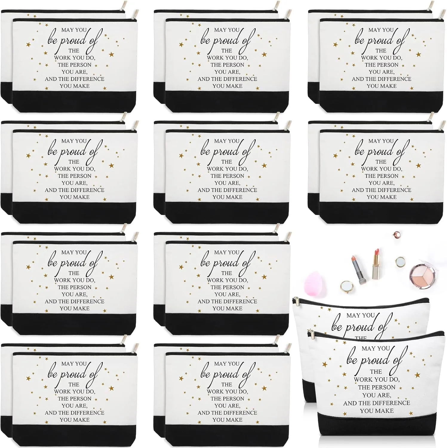 Roowest 20 Pcs Graduation Season Gift Employee Inspirational Gift for Women Makeup Bag Bulk Cosmetic Bags with Zipper for Women Social Worker Nurses, Mother's Day, Teachers' Day(White,Proud)