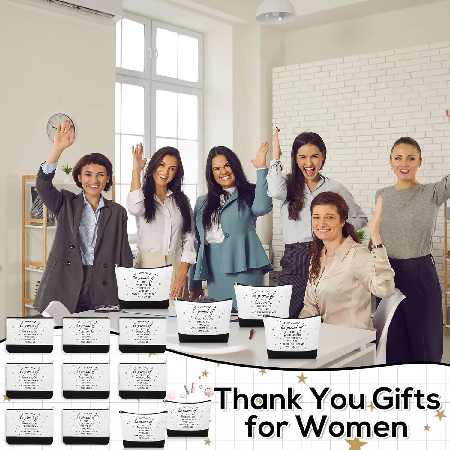 Roowest 20 Pcs Graduation Season Gift Employee Inspirational Gift for Women Makeup Bag Bulk Cosmetic Bags with Zipper for Women Social Worker Nurses, Mother's Day, Teachers' Day(White,Proud)