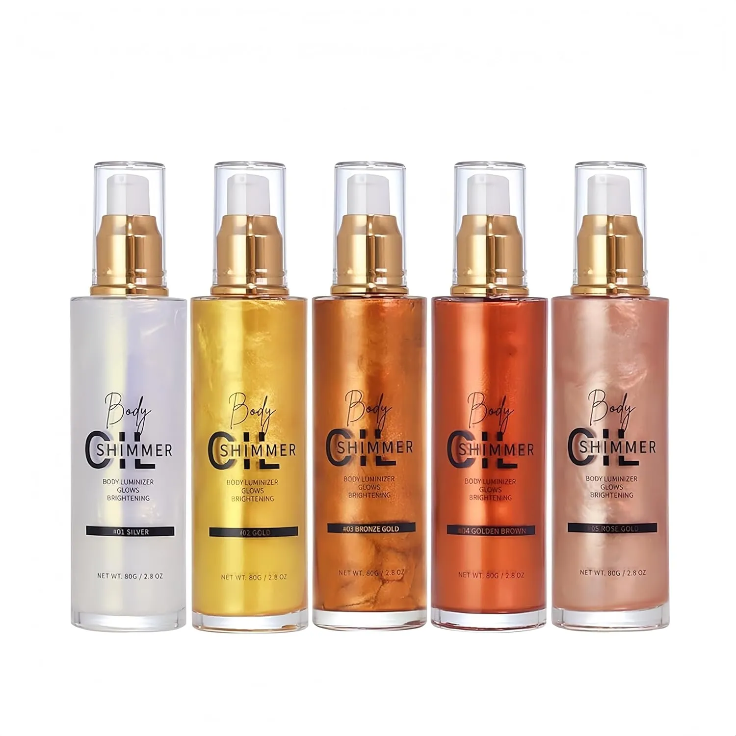 Shimmer Body Luminizer 5 Color Waterproof Smooth Face Body Glow Illuminator Non-sticky Liquid Body Highlight Illuminator for Face & Body & Leg (80 ML, 02 Gold)