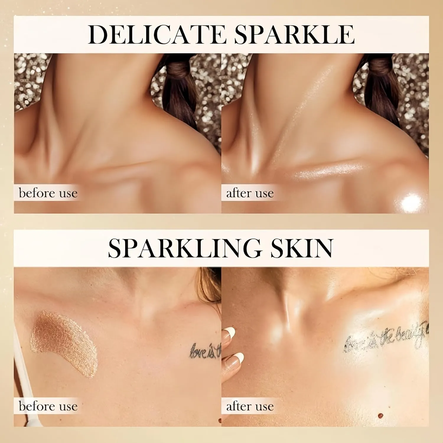 Shimmer Body Luminizer 5 Color Waterproof Smooth Face Body Glow Illuminator Non-sticky Liquid Body Highlight Illuminator for Face & Body & Leg (80 ML, 02 Gold)