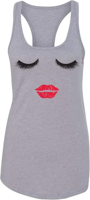 UGP Campus Apparel Fashion Face - Eyes Lips Mascara Trendy Womens Racerback Tank