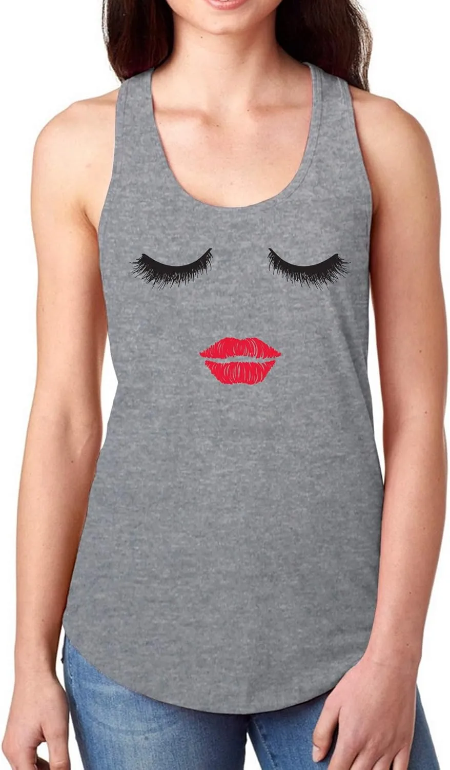 UGP Campus Apparel Fashion Face - Eyes Lips Mascara Trendy Womens Racerback Tank