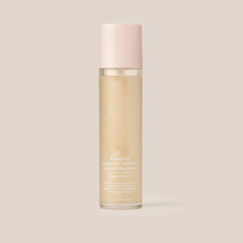 unglaze Sheer Setting Mist Sunscreen SPF 50, Broad Spectrum Shimmering Body Oil Mist, Hydrating Makeup-Friendly Glow Spray, Reef-Safe, Non-Greasy & Fast-Absorbing for Face & Body (1)