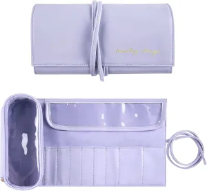 WiseBoy Makeup Brush Bag, Travel Makeup Brush Organizer, Cosmetic Bags Roll Up Brush Storage Bag with Transparent Waterproof Makeup Brushes Holder for Women and Girls