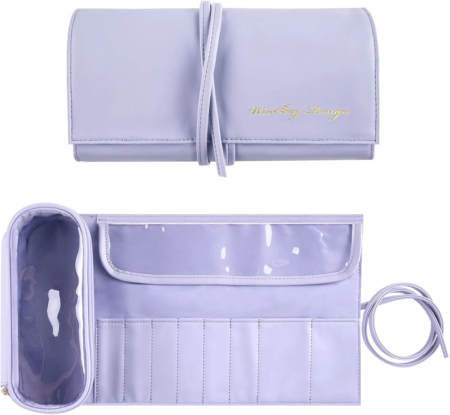 WiseBoy Makeup Brush Bag, Travel Makeup Brush Organizer, Cosmetic Bags Roll Up Brush Storage Bag with Transparent Waterproof Makeup Brushes Holder for Women and Girls