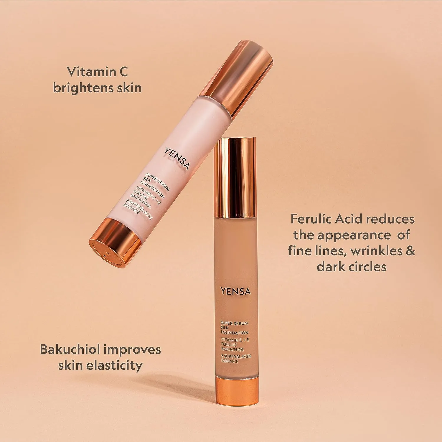 YENSA Serum Foundation Makeup - Super Silk Full Coverage Foundation Enriched with Peptides, Vitamin C & Ferulic Acid to Help Reduce Fine Lines, Wrinkles & Dark Circles - Fair 3 (1 oz)