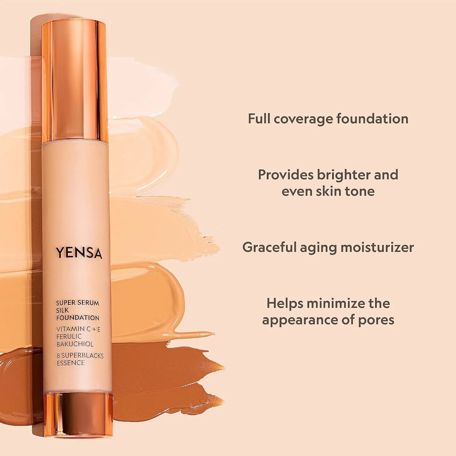 YENSA Serum Foundation Makeup - Super Silk Full Coverage Foundation Enriched with Peptides, Vitamin C & Ferulic Acid to Help Reduce Fine Lines, Wrinkles & Dark Circles - Fair 3 (1 oz)