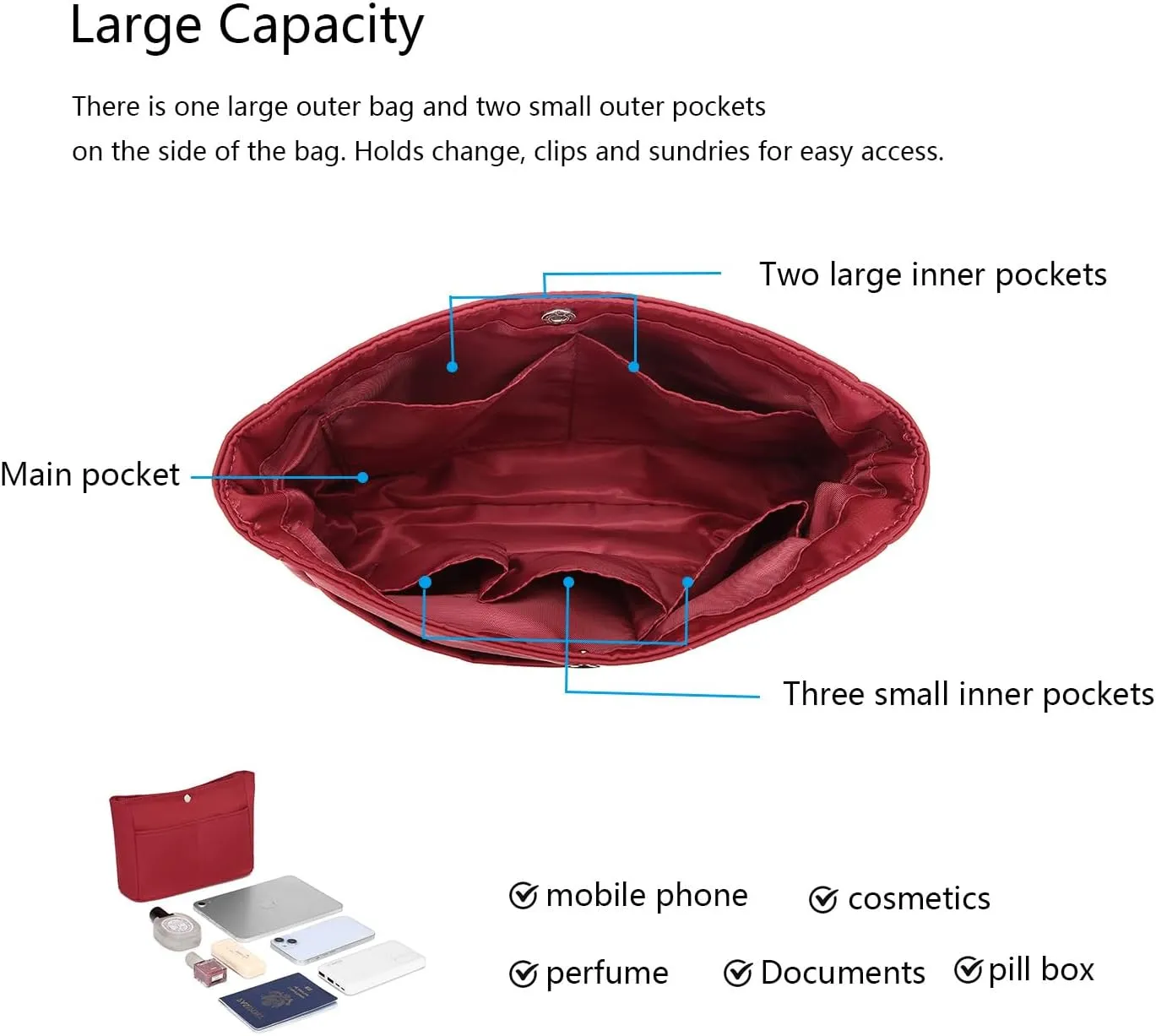 YONEBN waterproof Storage Bag Lightweight Large Capacity nylon Bag Inner Bag Handbag Organizer
