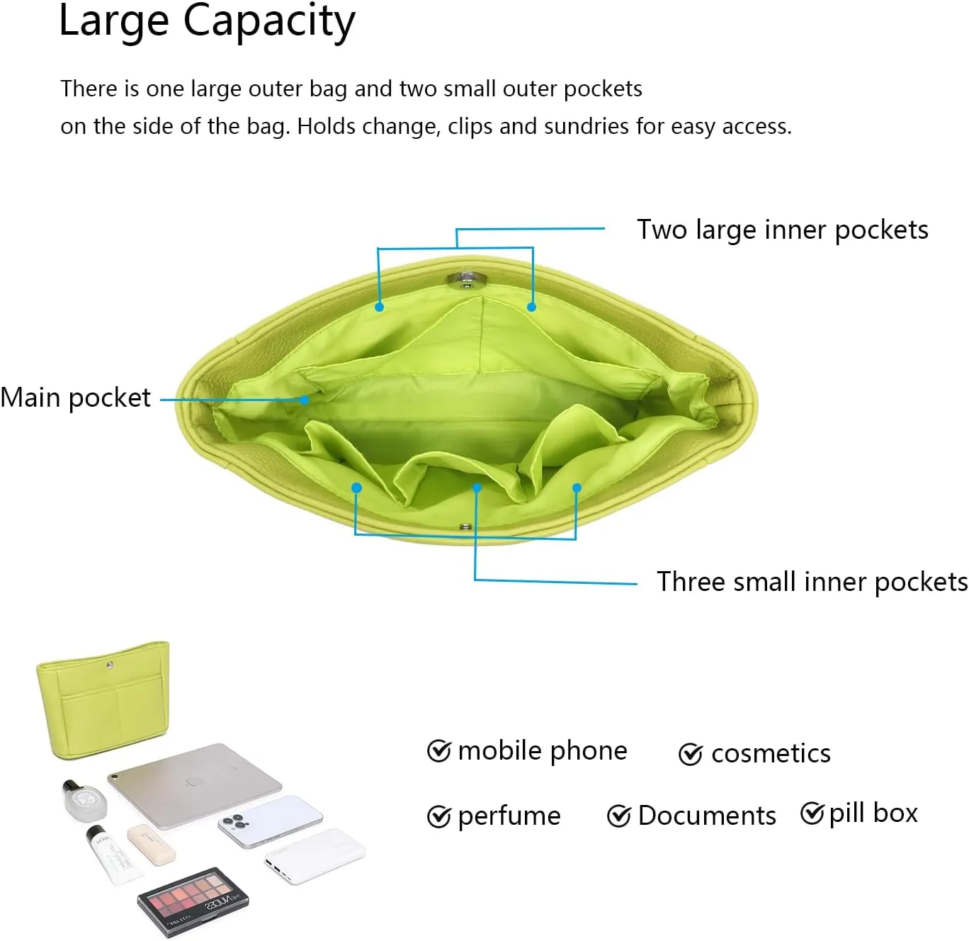 YONEBN waterproof Storage Bag Lightweight Large Capacity nylon Bag Inner Bag Handbag Organizer